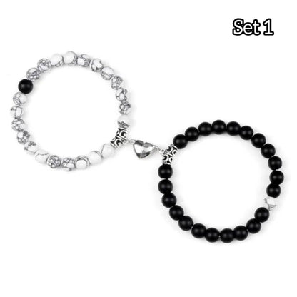 Natural Beads BFF Heart Bracelet