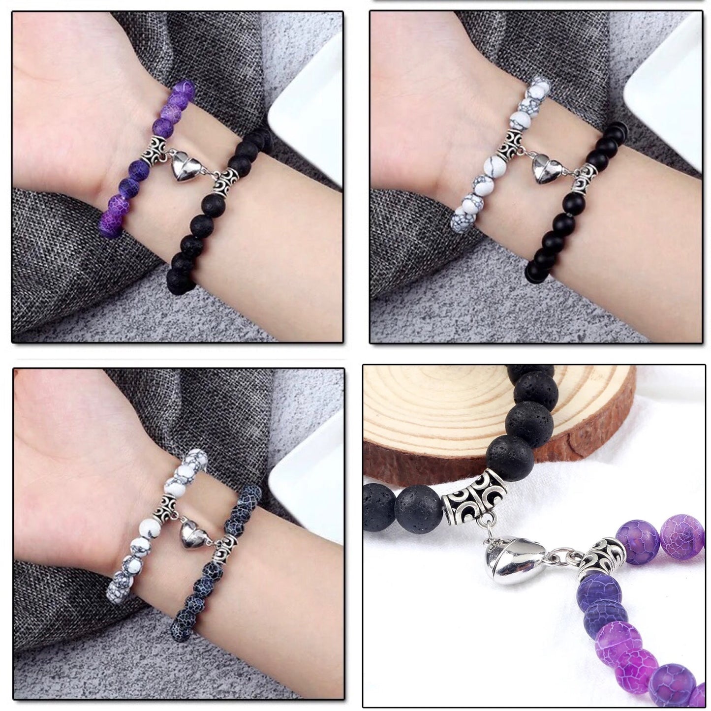 Natural Beads BFF Heart Bracelet