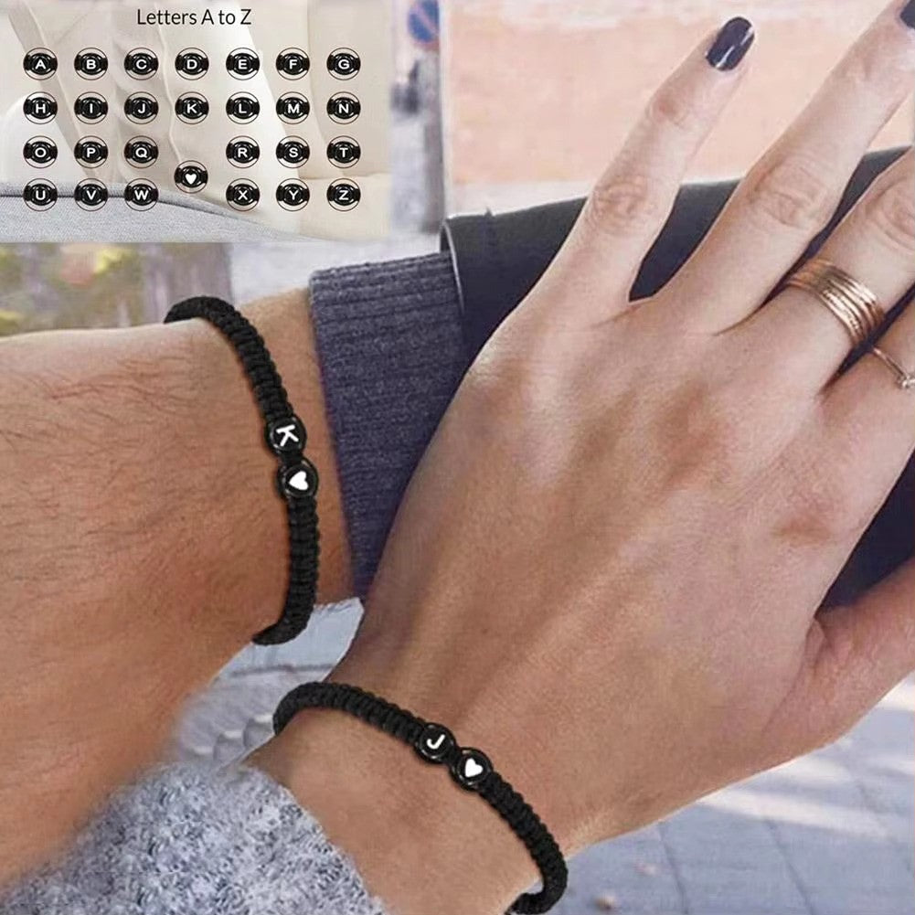 Initial Heart Couple String Bracelet