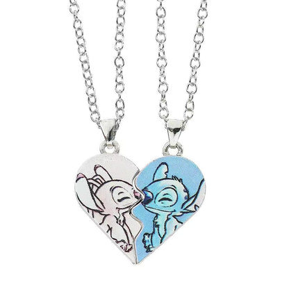 Stitch and Angel Heart Couple Necklace