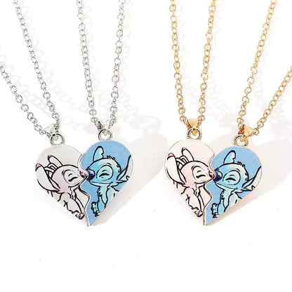 Stitch and Angel Heart Couple Necklace
