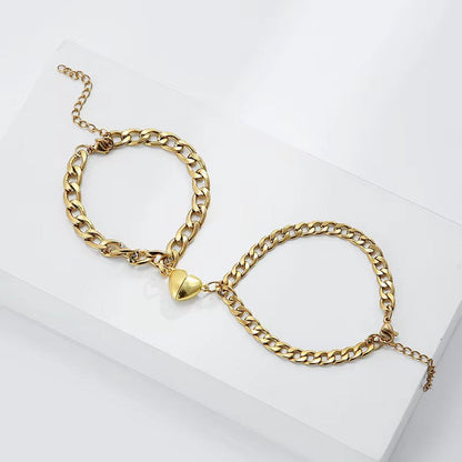 Steel Bond Heart Couple Bracelet