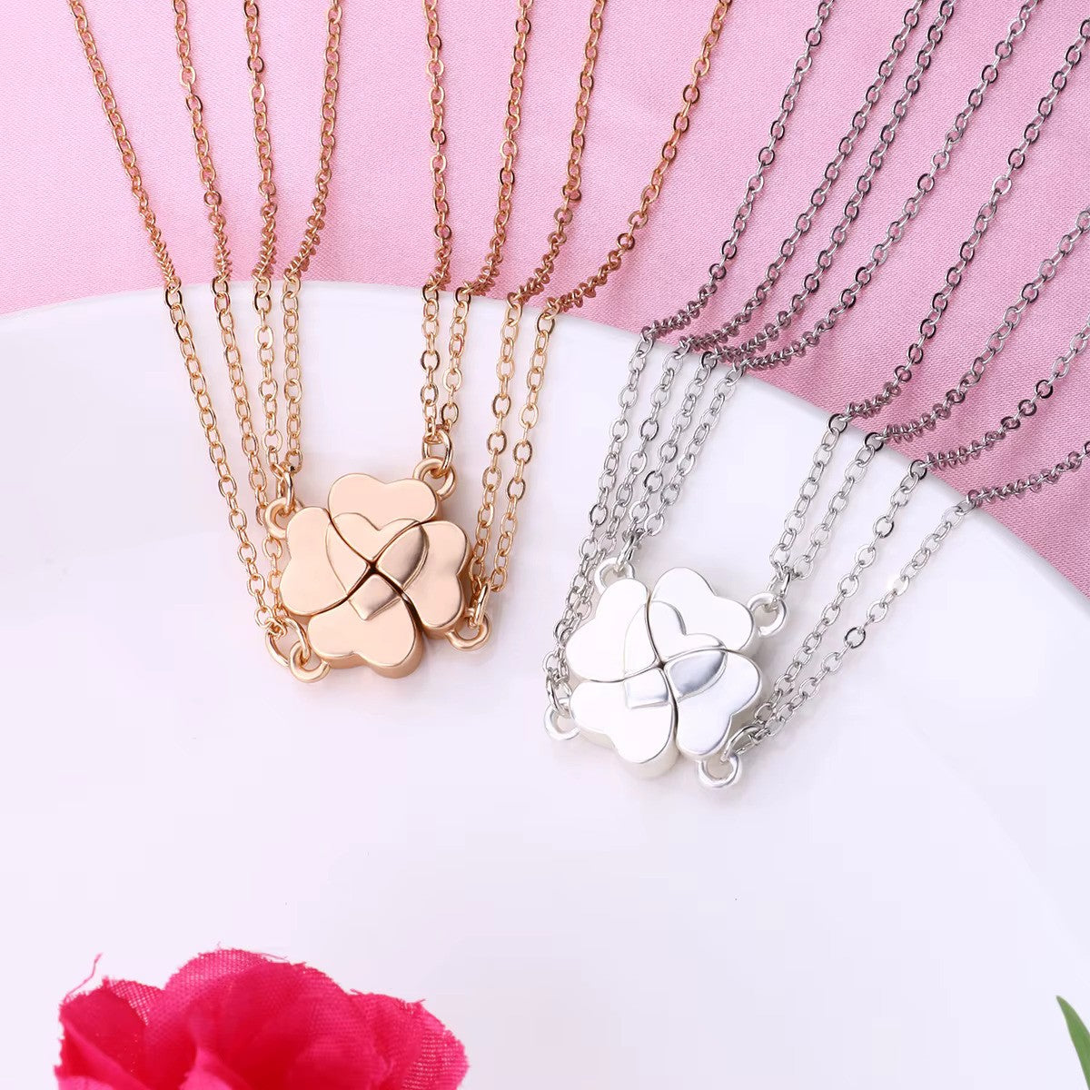 Four-Leaf Clover Heart Magnetic Necklace